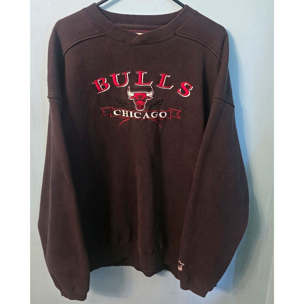 Vintage 90s Starter Chicago Bulls NBA Black Crewneck Sweatshirt Size XL